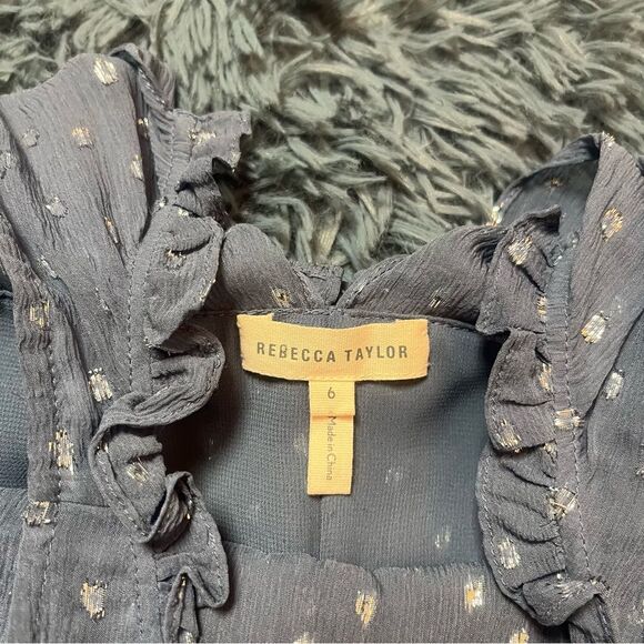 REBECCA TAYLOR Open Shoulder Silk Metallic Dot Top Size 6 - Picture 3 of 6